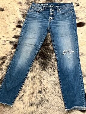 J. Crew Skinny Button-Fly Distressed Blue Jeans